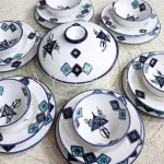 Service à table en céramique à motifs berbères bleus 20 pièces