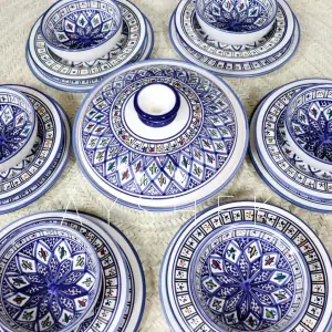 Service à table en céramique à motifs graphiques bleus 20 pièces